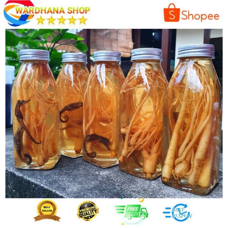 akar ginseng - ginseng korea dalam botol + kuda laut