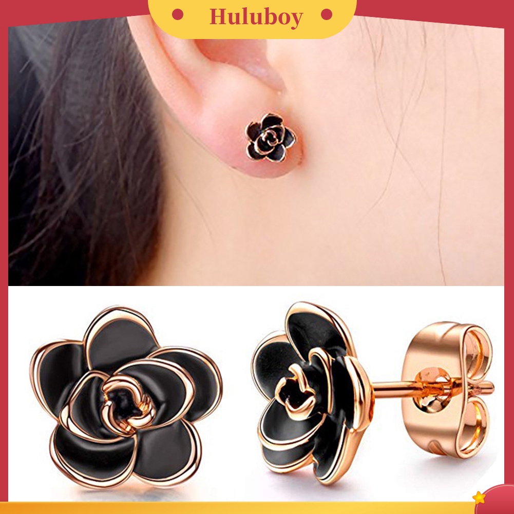 Hu Hu Hu Hu Hu Alat Bantu Pasang Kacamata♡ Anting Tusuk Gantung Wanita Desain Bunga Mawar Gaya Elegan Untuk Pestabanquethadiah