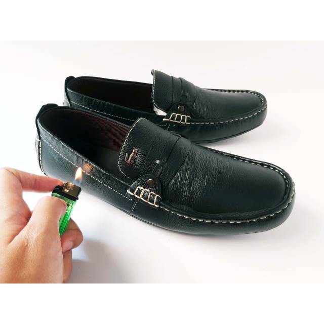 Sepatu casual cowok keren lacoste kulit original slip on pria murah asli