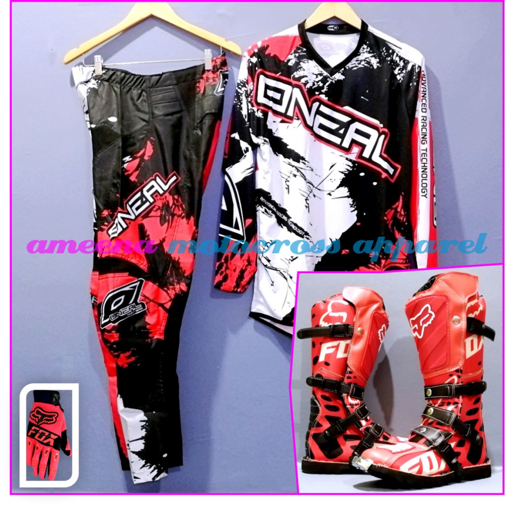 Jerseyset Cross, Sepatu Trail &amp; Sarung Tangan Motocross Fullset - JSG011A