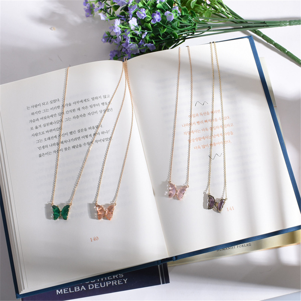 【COD Tangding】Necklace/Earring/Ring Glass Crystal Butterfly Korea Super Fairy Girl Dream Clavicle Chain Choker