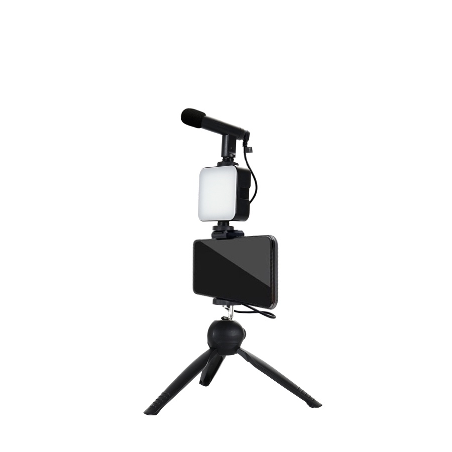 KIT01 Vlogging KIT Paket Vlog 5 Item LED Video Light Phone Holder Tripod Microphone Remote Shutter