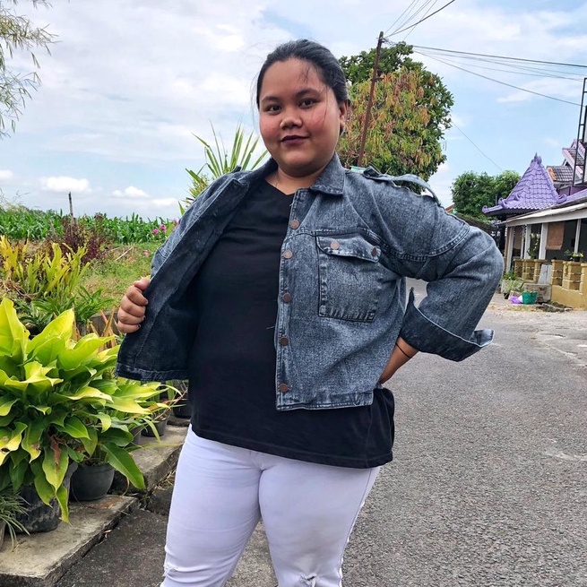 JAKET JEANS ALMA SANDWASH JUMBO LD 100-146 BAHAN DENIM JAKET WANITA CROPTY BIGSIZE-1