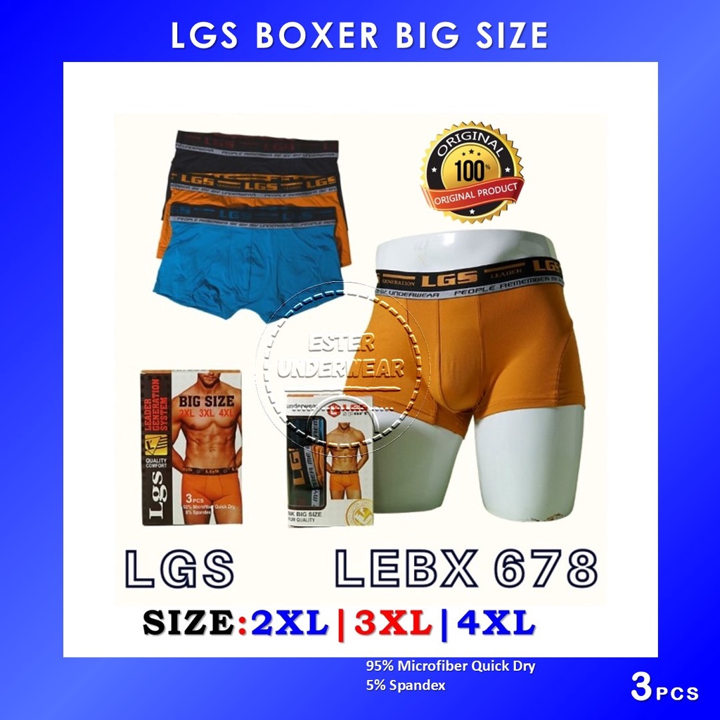 Celana Dalam Boxer LGS 678 ISI3Pcs| Celana Boxer LGS BIG SIZE Bahan Microfiber