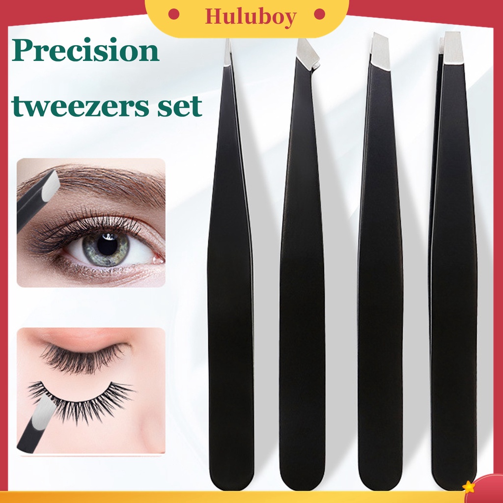 Huluboy Huluboy♡ 4pcs / Set Pinset Alis Bahan Stainless Steel Untuk Makeup Wanita