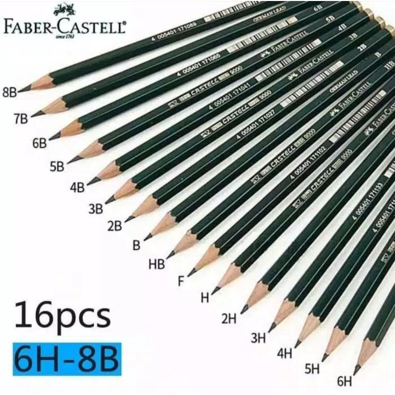 

pensil Faber - Castell 8B/7B/6B/5B/4B/3B/2B/B/HB/F/H/2H/3H/4H/5H/6H