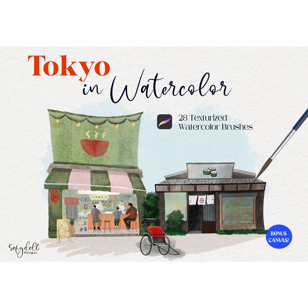 Procreate Brush - Tokyo Watercolor Brushset &amp; Canvas