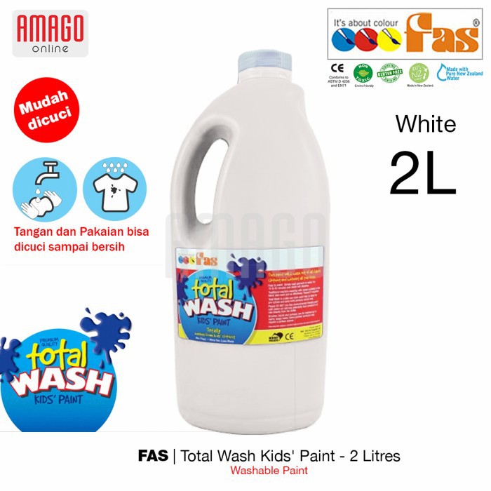 FAS TOTAL WASH PAINT - 2 LITER - CAT MUDAH DIBERSIHKAN - WHITE