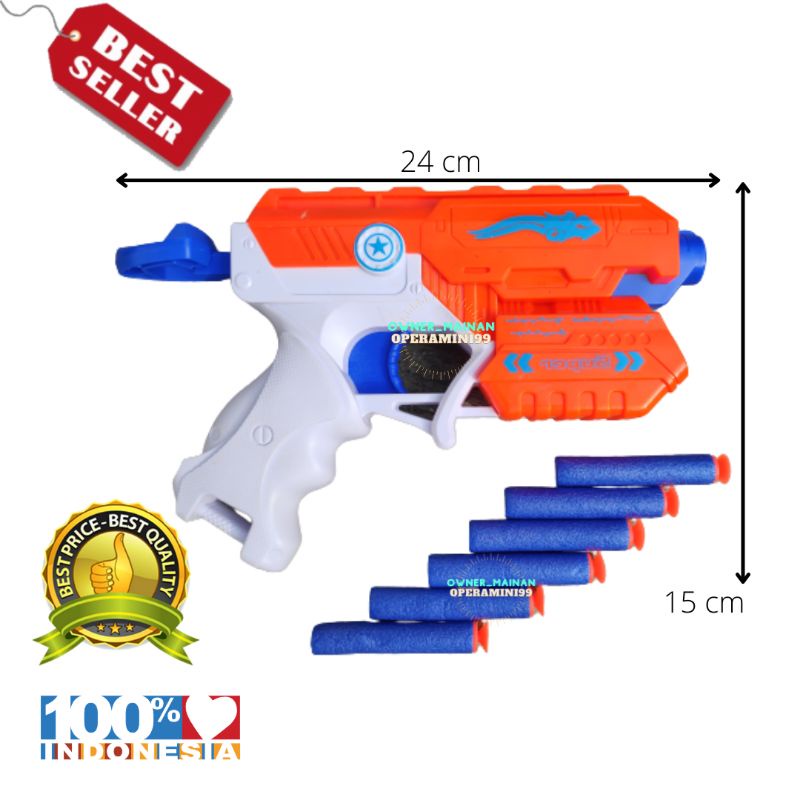 Mainan Tembak Tembakan Pistol Pistolan Nerf Peluru Busa Kaca Kokang Bagus