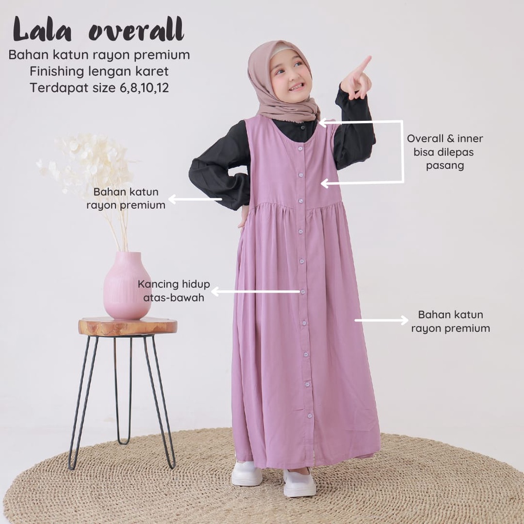 New-Busana Muslimah Anak/Gamis Anak Polos - Lala Overall Kids - Bahan Katun Rayon Premium-Bisa COD