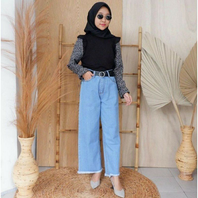 Highwaist Kulot Jeans Wanita Loose