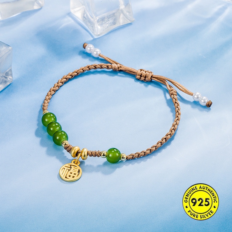 Gelang Tangan Manik-Manik Bulat Warna Emas Untuk Wanita