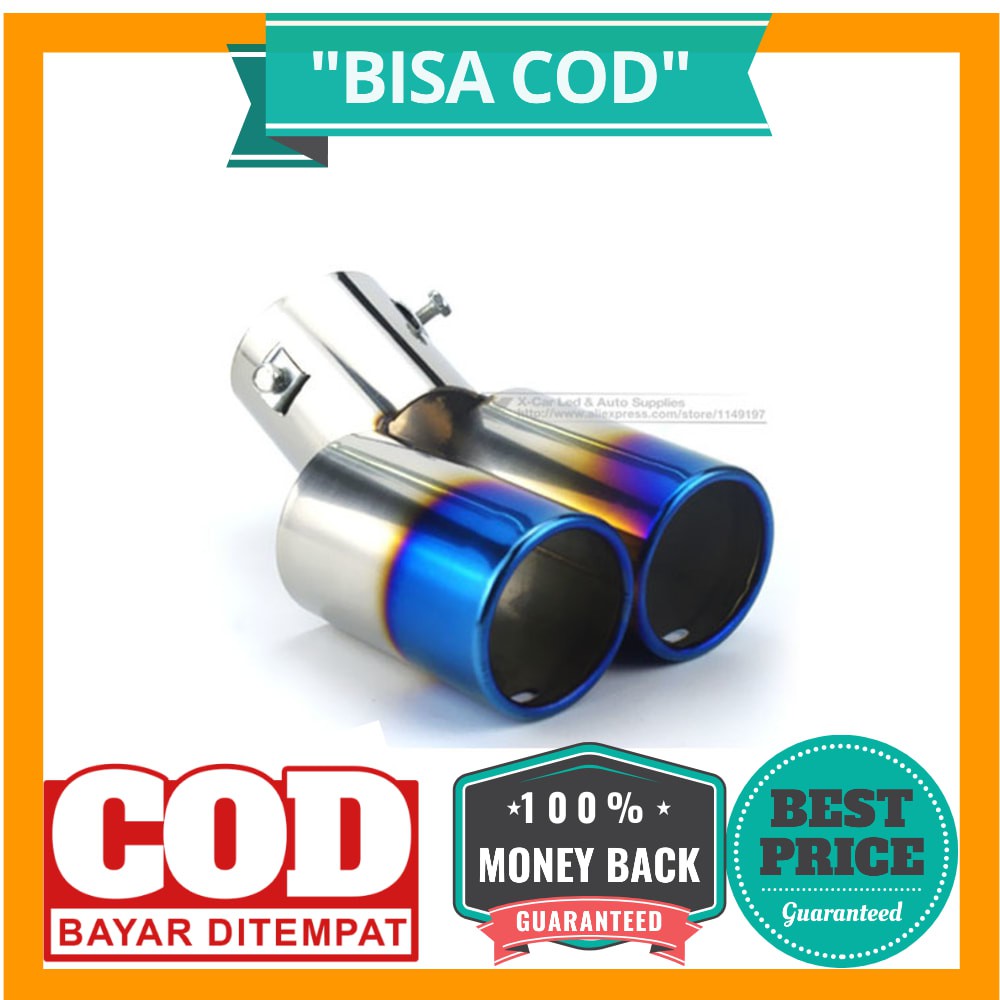 BISA COD MYXDEC Pipa Ekor Ujung Knalpot Modif Mobil Racing Dua Lubang - EX-1025 - Silver Blue