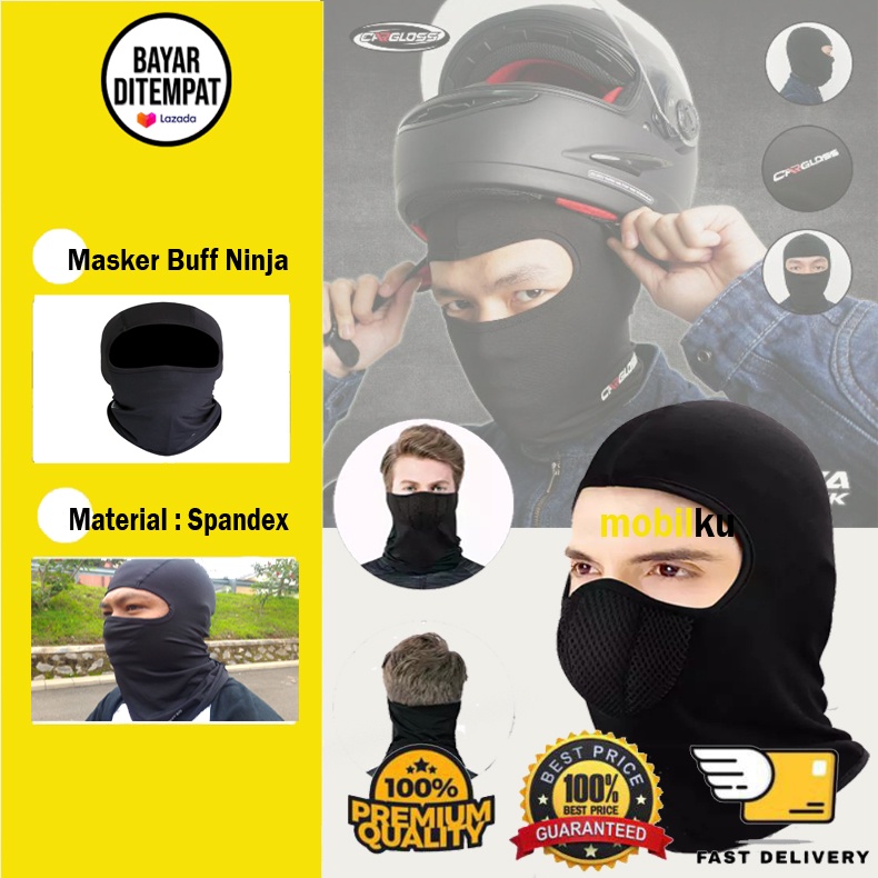 [BISA COD] Masker Buff Ninja Full Face Balaclava Spandex Hitam Polos Motor Helm