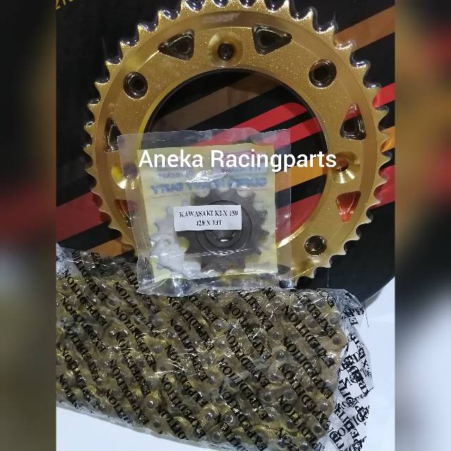 Gir set klx scarlet racing gold ukuran 43 sampai 50 rantai expedition / gear set klx scarlet gold