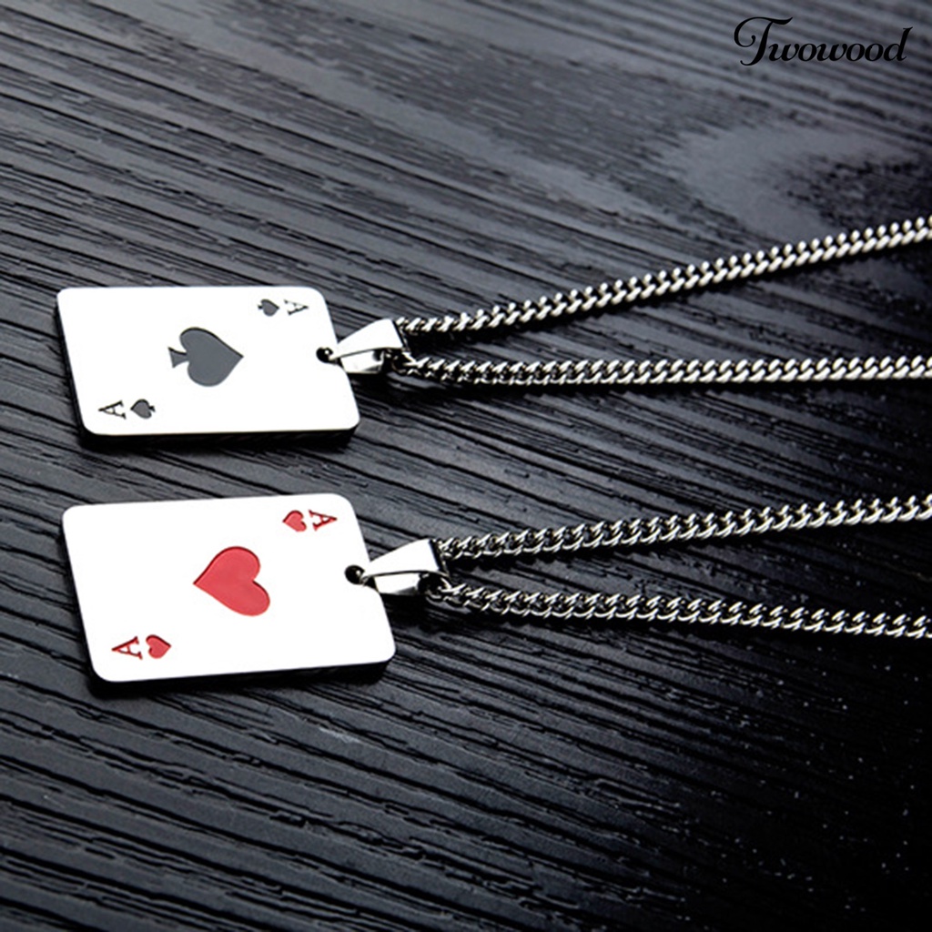 Kalung Dengan Liontin Bentuk Kartu Poker Sekop Hati Bahan Titanium Steel