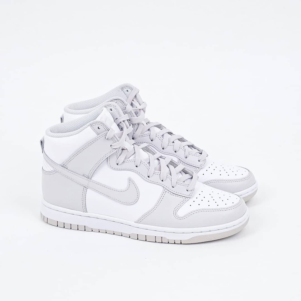 grey and white high dunks
