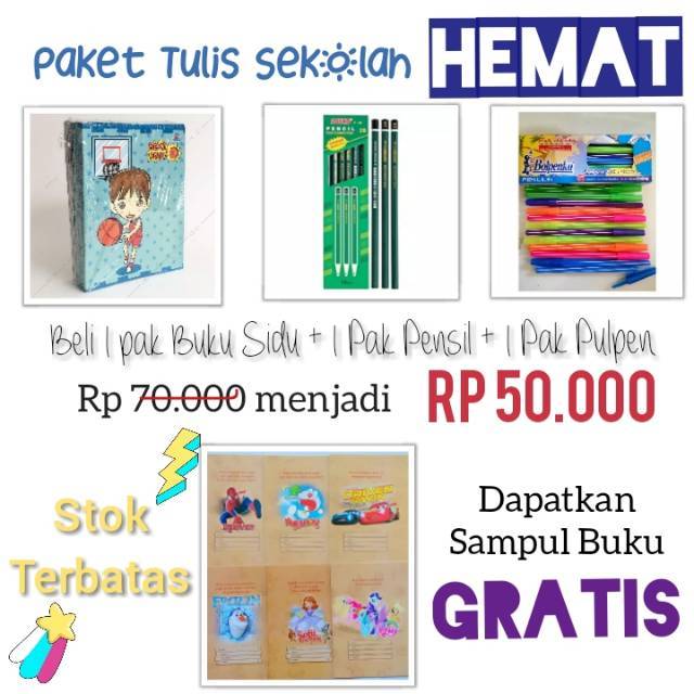 

GRATIS SAMPUL BUKU - Paket murah 1pak buku tulis + pensil 2b + pulpen sekolah lengkap (Study Set)