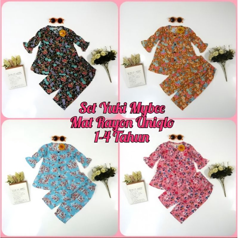 Set Setelan Baju Rayon Anak Perempuan Cewek Lengan Panjang Mybee Yuki Usia 1 2 3 4 Tahun