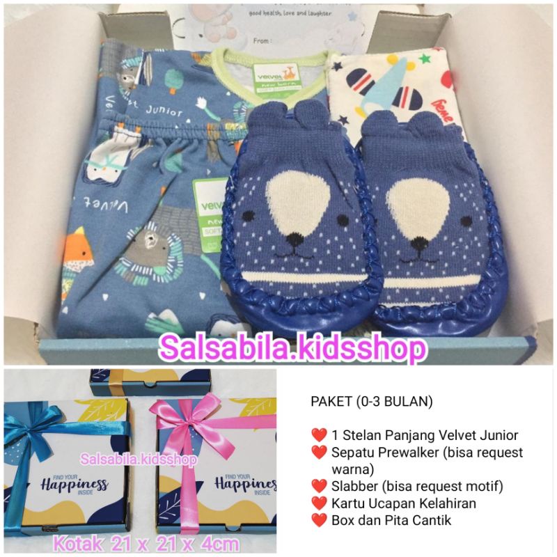 HAMPERS BAYI NEWBORN VELVET JUNIOR / KADO LAHIRAN BAYI MURAH-PAKET STELAN PJG M