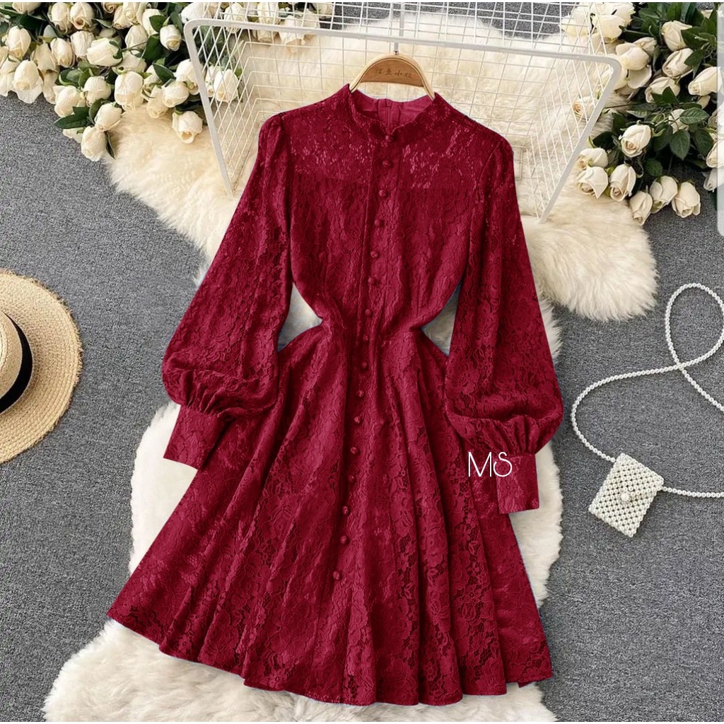 Loluvie BRUKAT Baju dress wanita cewe kerja kantor kondangan pesta pernikahan gereja natal model