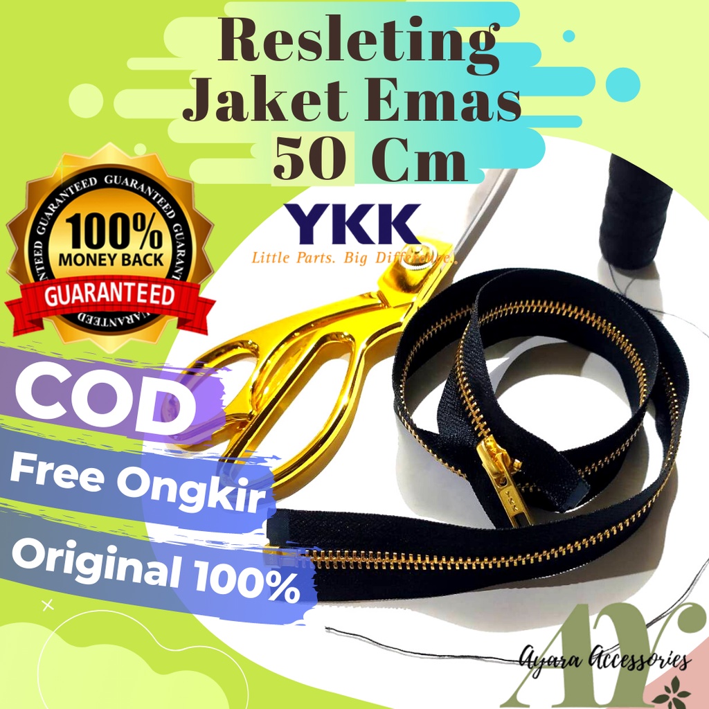 RESLETING ZIPPER SLETING JAKET JEANS LEVIS YKK PANJANG BESI EMAS NO 5 50 CM