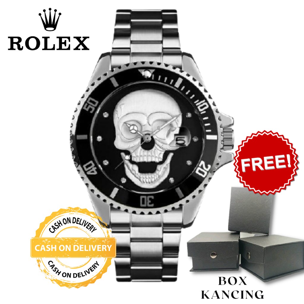 COD✔Jam Tangan Pria Analog Rolex Tali Rantai Tengkorak Ghost Rider Men's Watch Stainless Steel