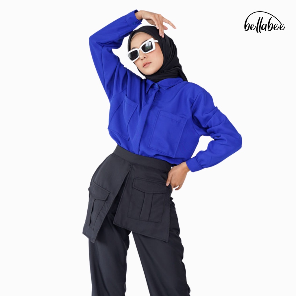BELLABEE - Freya Oversize Shirt - Baju Atasan Kemeja Wanita Lengan Panjang Warna Electric Blue Fusch