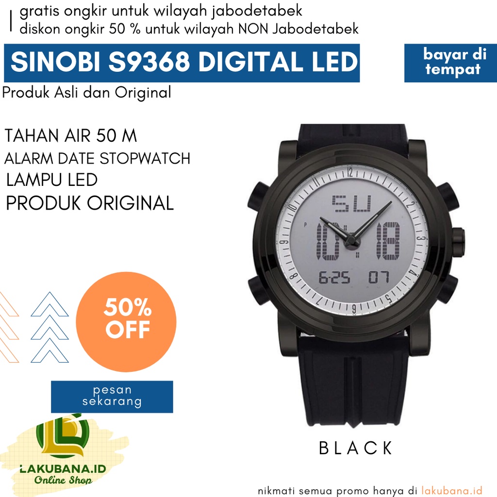 SINOBI S9368 Black - Jam Tangan Pria ORIGINAL Man Sport Watch Dual Time Cocok Pria Wanita