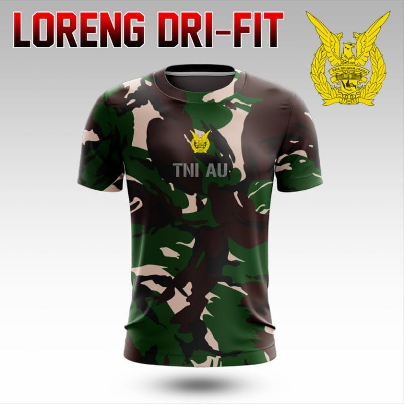 KAOS DR-YFIT LORENG TNI AU / ATASAN DRIFIT LORENG / KAOS PDL LORENG BAHAN DRI-FIT LENGAN PENDEK / BA