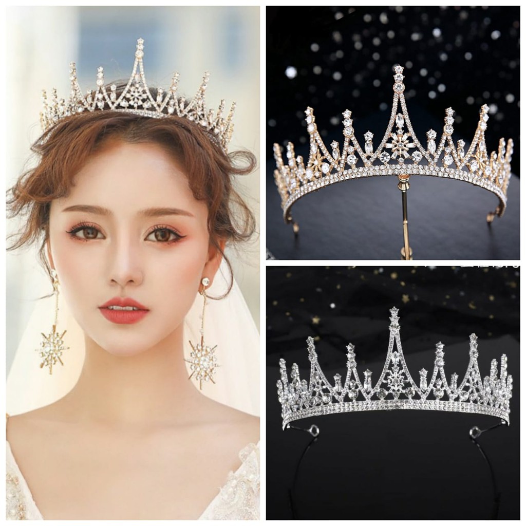 Eiffel Crown - Mahkota Baja Kristal Ratu Tiara Crown - Bridal Bridesmaid Crown