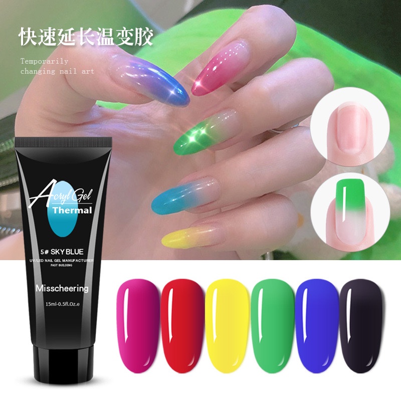 【 COD 】ACRYL POLYGEL NAIL Art WARM CRYSTAL Extension 15ML NAIL ART Different temperature display colour