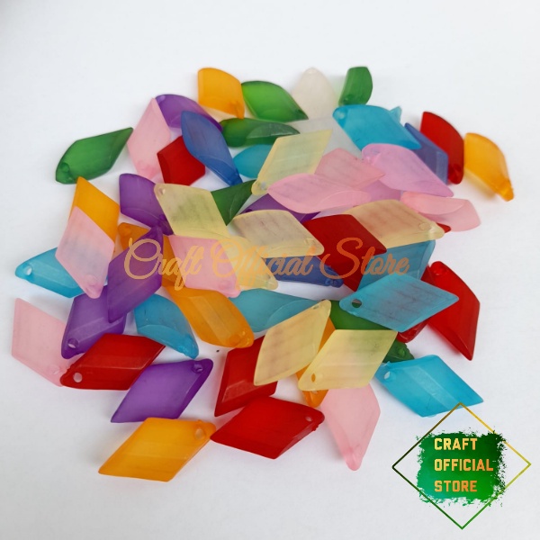 20 Pcs Mote Manik Ketupat Ice Doff Mute Manik Akrilik Daun Mosa