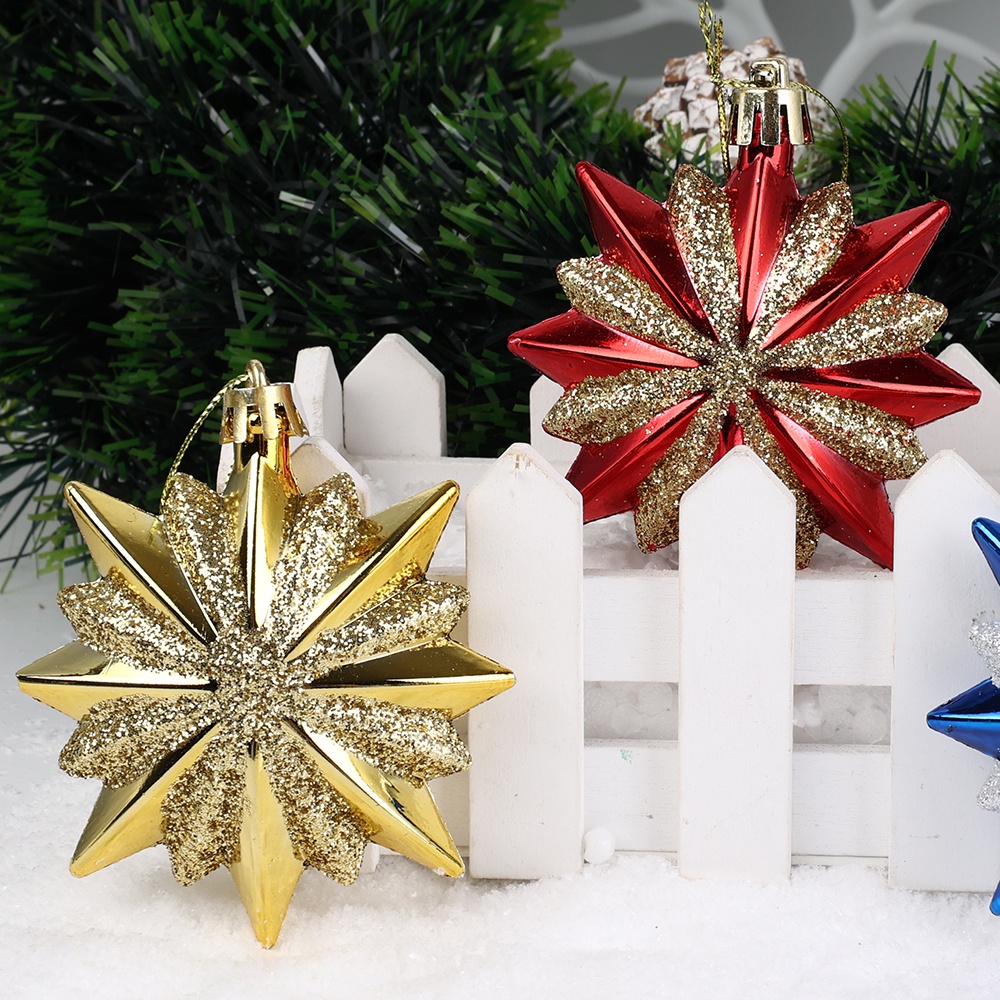 4 Pcs / box Ornamen Gantung Bentuk Bintang 16 Titik Warna-Warni Untuk Dekorasi Pohon Natal