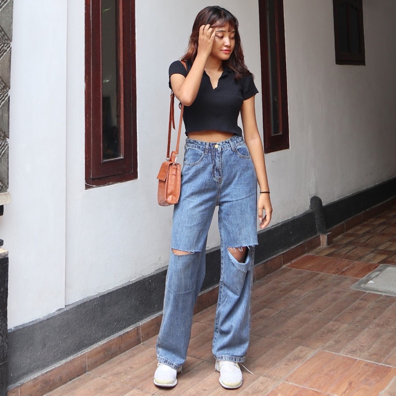 HIGHWAIST KULOT JEANS WANITA// KULOT SOBEK TEBAL