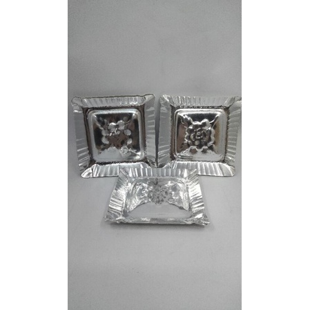 lepek kue bahan kertas/lepek kue kotak silver