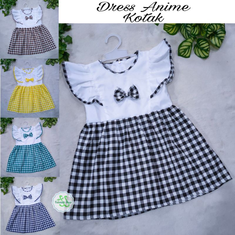 Dress Anak 1 2 tahun anime motif kotak jepang baju  anak cewek perempuan unik ( dress anime kotak)