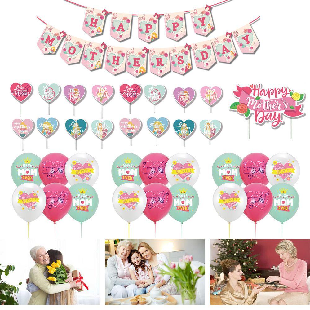 Solighter Dekorasi Hari Ibu Set Best Mom Ever Cake Toppers Perlengkapan Pesta Balon Latex