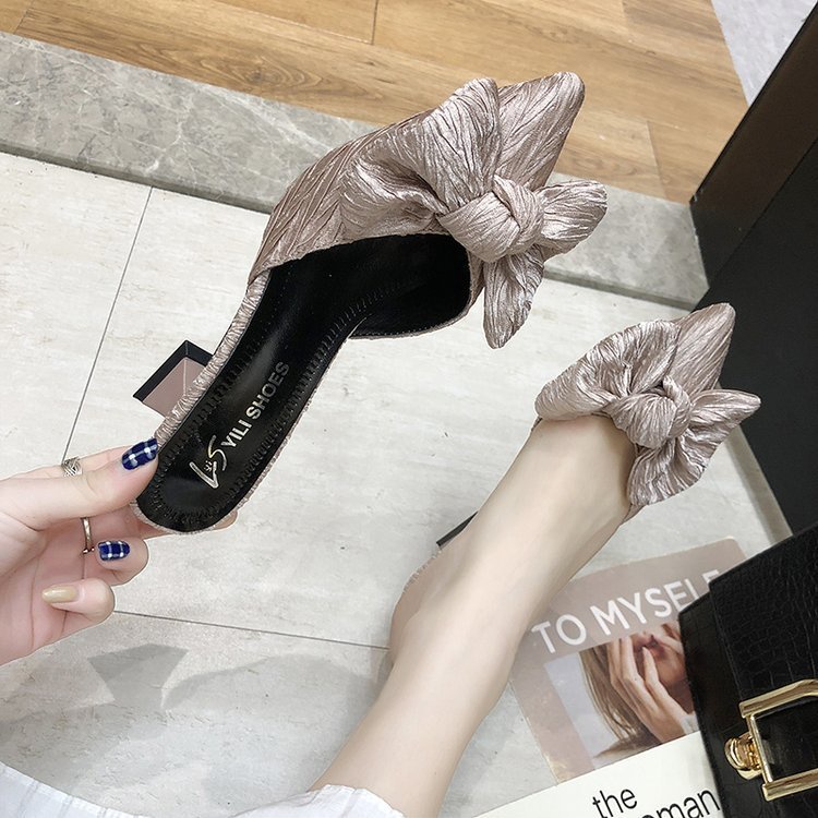 RYS - Satin Bow Sepatu Heels Wanita Fashion Casual / Pesta - Ori Import