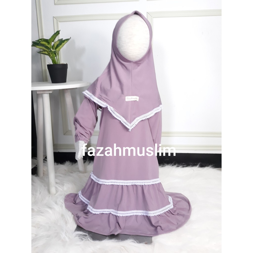 Gamis Bayi Set Hijab, gamis pompom bayi, baju muslim aqiqoh bayi, gamis renda bayi