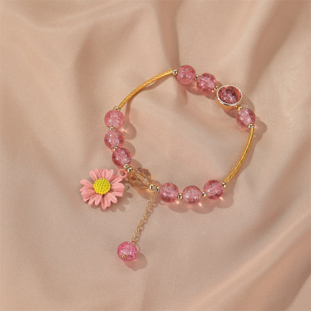 Crystal Bracelet with Daisy Flowers Handmade Elastic Bracelets for Women Girls Fashion Jewelry Gifts