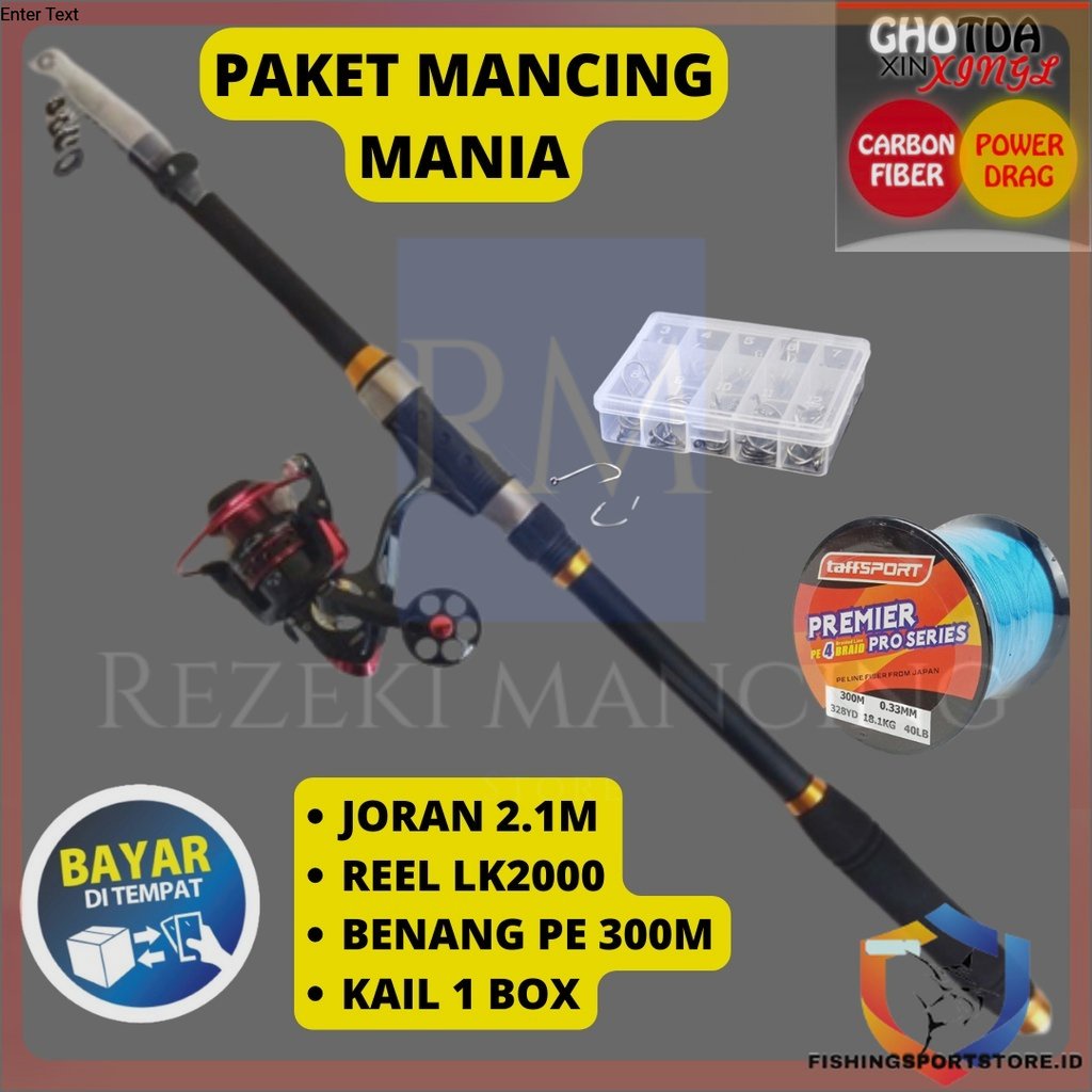 Set Pancing Kolam Sungai Tongkat Stik Joran 2.4 M Gulungan Katrol Seri 2000 Reel Pancing Spinning Fi