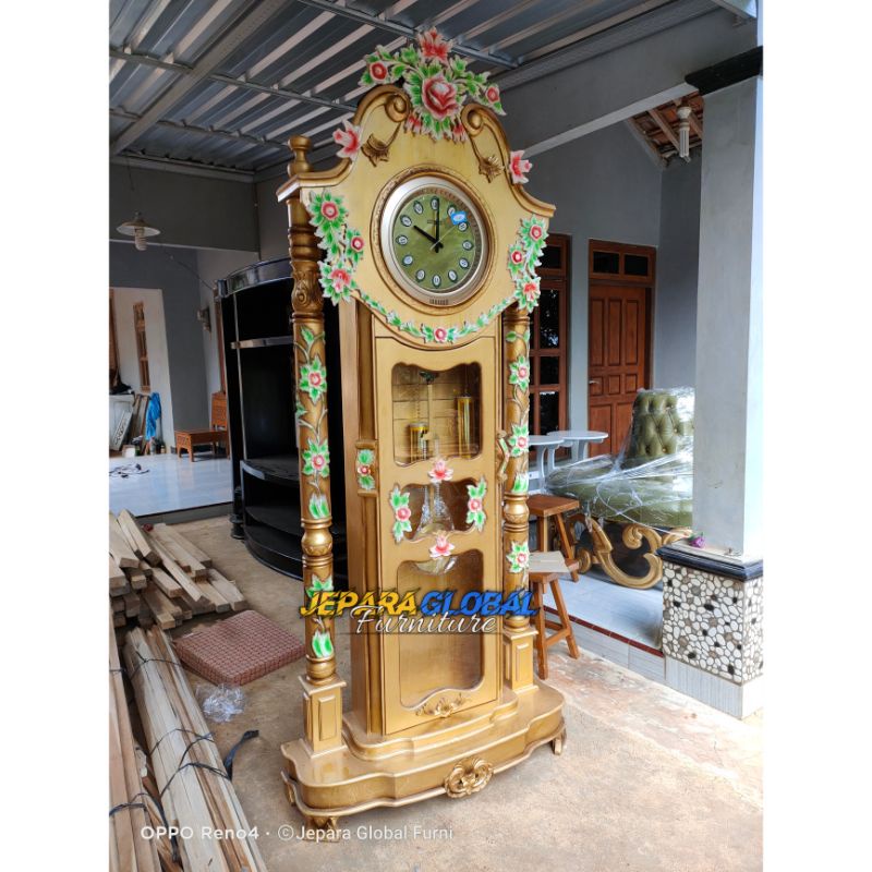 lemari jam Hias anting ukir duco jati (lemari jam pajangan,lemari jam jati )