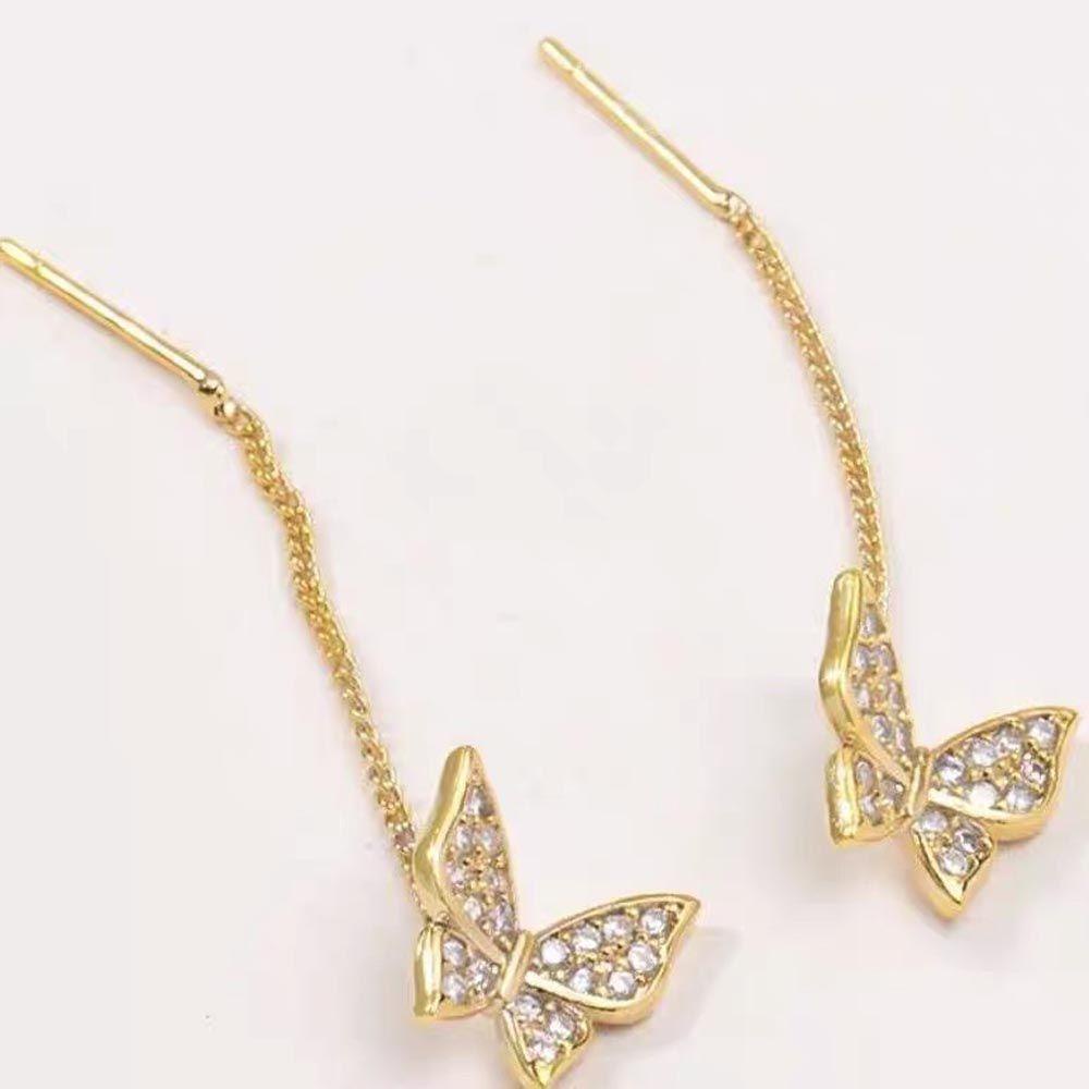 Mxbeauty Anting Tusuk Wanita Elegnat Manis Untuk Anak Perempuan Hadiah Geometris Kristal Butterfly Drop Earrings