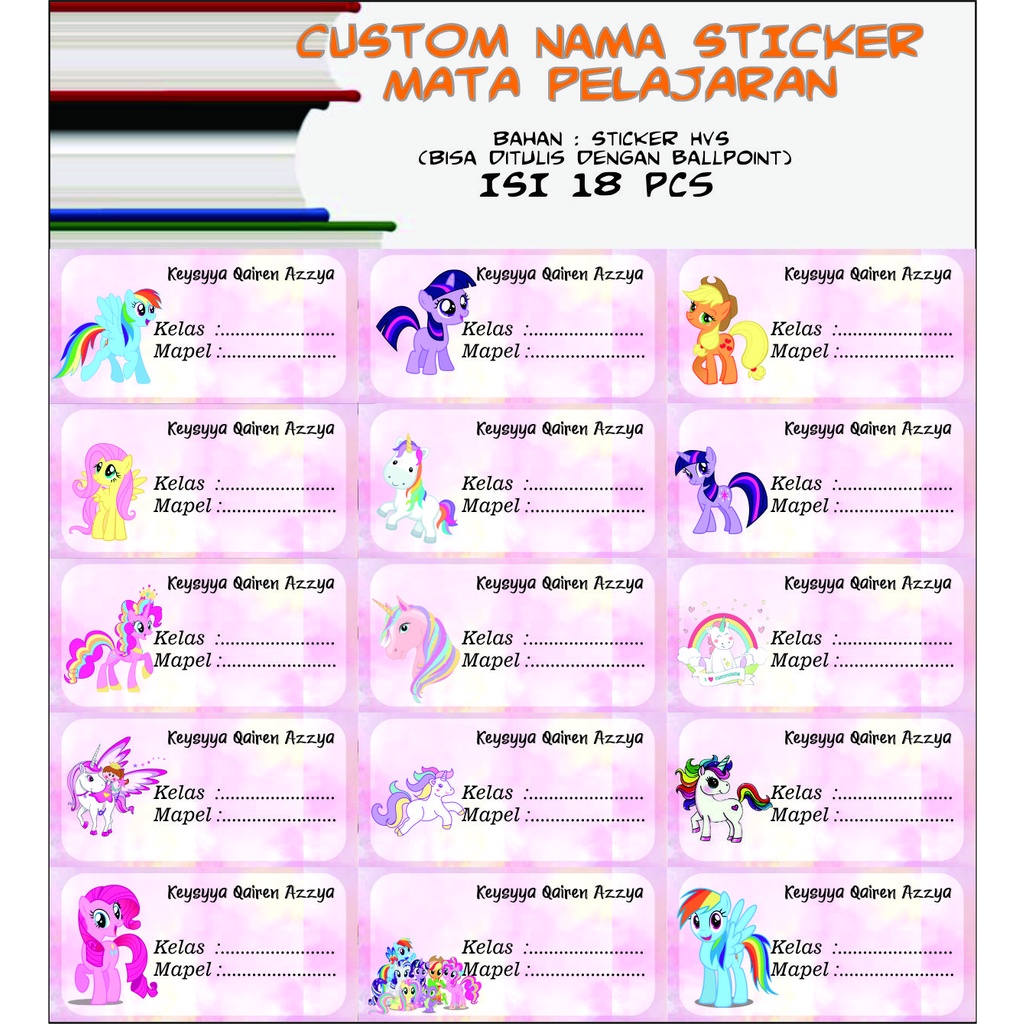 

Stiker label buku mata pelajaran sekolah Ukuran 4 x8cm custom nama & custom foto anak