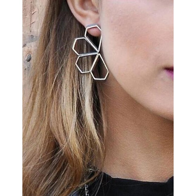 LRC Anting Tusuk Fashion Silver Geometric Rhombus Cutout Flower Earrings F28706