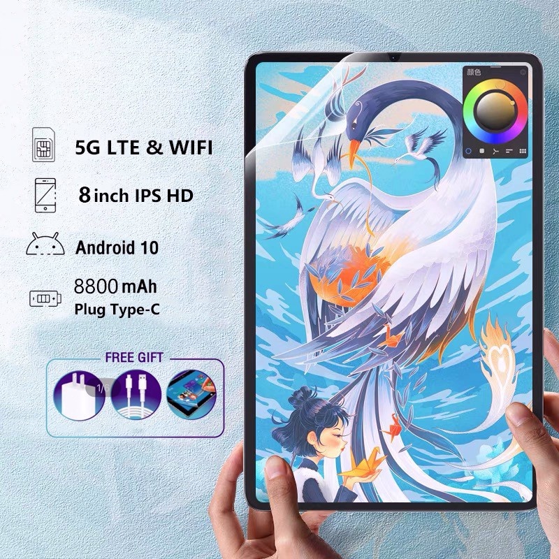 【Promosi Besar】2023 Hot Jual Android 10.0 Tablet PC Layar Penuh Layar HD 6GB + 128GB GB Sistem Android WiFi Dual SIM, Koneksi Bluetooth