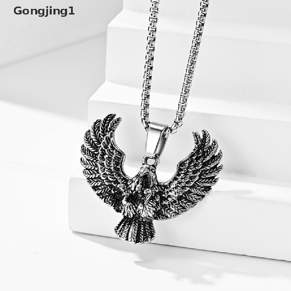 Gongjing1 Kalung Rantai Liontin Burung Elang Terbang Bahan Stainless Steel Gaya Vintage Untuk Pria