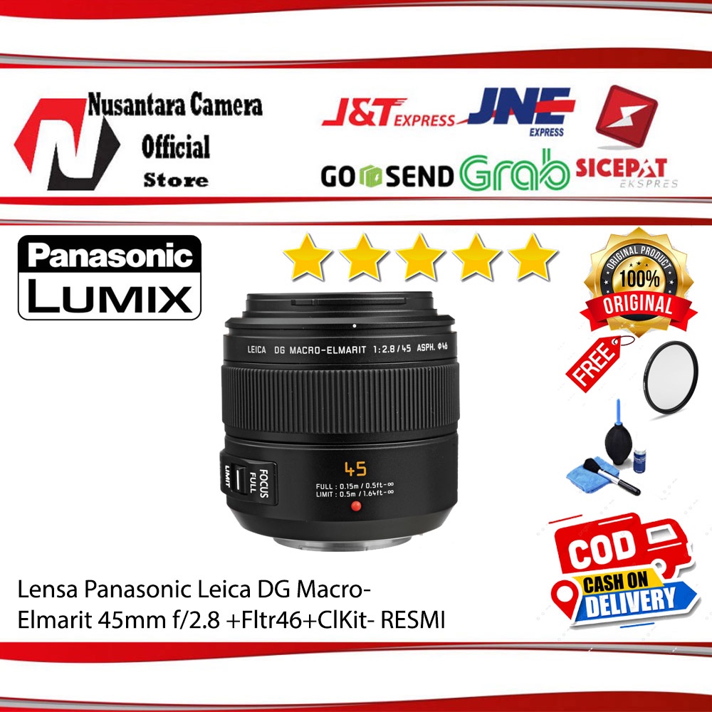 Lensa Panasonic Leica DG Macro-Elmarit 45mm f/2.8 +Fltr46+ClKit- RESMI