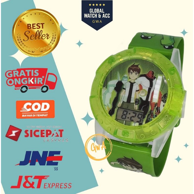 Jam tangan anak laser musik karakter Ben 10